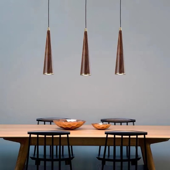 Buy the Wooden LED Stretched Cone Pendant - Walnut Pendant Lighting online from Decor Lighting